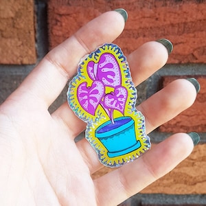 Sticker Plants pink holographic handmade decoration stationery scrapbook illustration garden glitter irridescent school nature neon teal