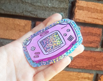 Sticker Pink Gameboy Holographic Scrapbook stationary video game nostalgic 90s vintage handmade design cute nintendo teenager technology