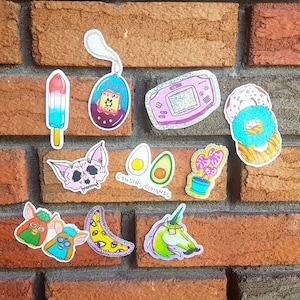 3 pcs stickers pack to choose from eggs avocado cat skull tamagotchi donut scrapbook nostalgic toys 90s cute sticker decoration party