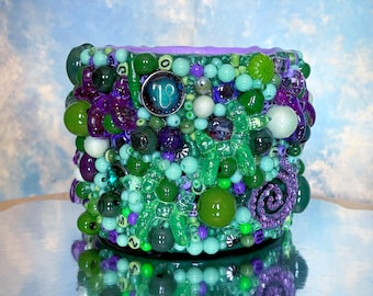 Medium Green-Purple Pearl Wood Plastic Plant Pot, Indoor Decoration, Maximalism, Garden, Gardening, Living Room, Kitchen, Office, Gift
