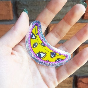 Sticker Seeing Banana eyes freaky glitter holographic fruit decoration scrapbook food yellow pink wierd eyelash stationery alien