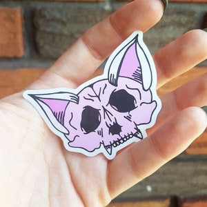 Sticker "Crâne de minou" cat pink skull animal cute death dead pet scrapbook decoration meow old bones tattoo disturbing dark