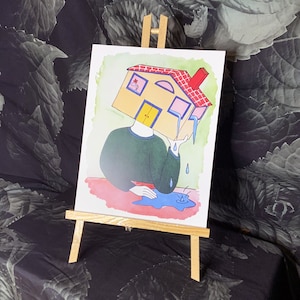 Triste casa impresión decoración del hogar diseño hecho a mano tristeza dibujos animados acuarela cartel pared colgando lágrimas techo oficina decoración dormitorio relajarse profundo