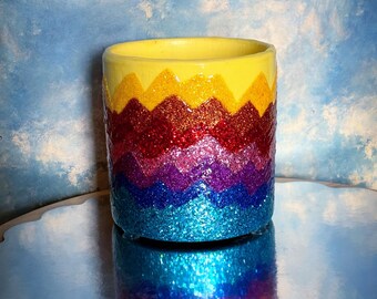 Large pot shiny glitter mountain zig zag resin pot cover garden gardening home decor plant flower maximalism handmade living room kitchen