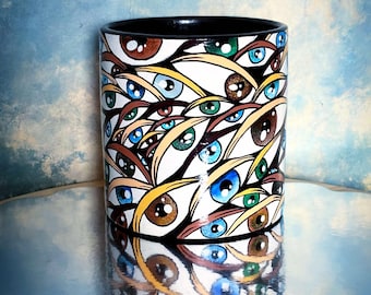 Large pot eyes see strange look halloween cache pot home decor goth gothic plant flower handmade maximalism office living room odd oddity