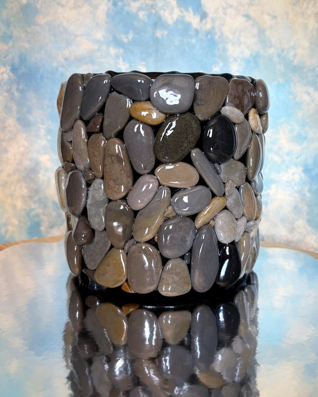 Big Rocks Pot Large Gaspésie Rock Pot, Natural Black Mosaic Stone Plant Pot, Indoor ...