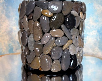 Large Gaspésie rock pot, natural black mosaic stone plant pot, indoor decoration, maximalism, garden, gardening, living room, kitchen, office