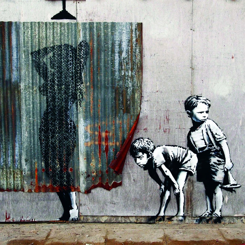 Banksy Boys and Shower Print, Banksy Street Art, Banksy graffiti Art, Canvas Print, Acrylic Image image 1