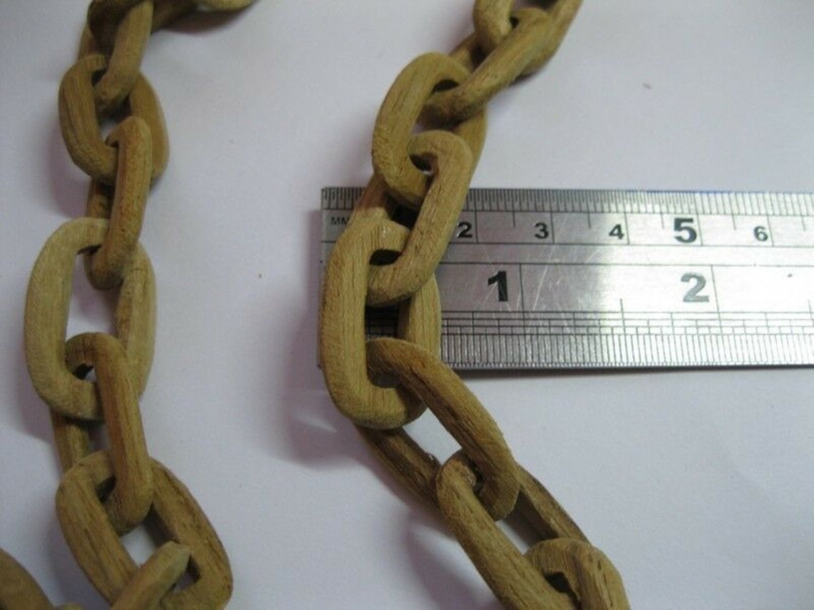 2 Pcs Vintage WOODEN CHAIN Rare Carved Wood Folk Art Sculpture Etsy
