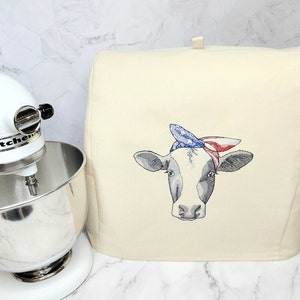 Embroidered Stand Mixer Full Cover. Americana Cow