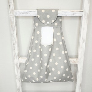 Reusable Paper Towel Laundry Bag. Hanging Kitchen Waterproof Liner Bag. Dots on Gray