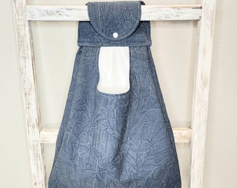 Reusable Paper Towel Laundry Bag. Hanging Kitchen Waterproof Liner Bag. Crinkle Denim Blue