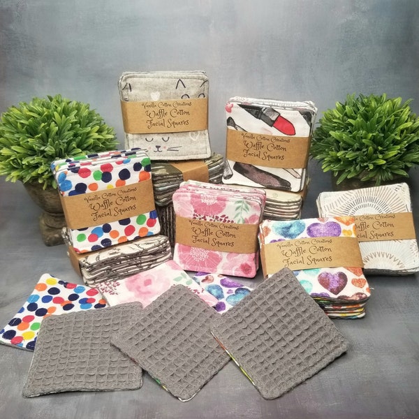 Waffle Cotton Facial Squares. Makeup Remover Pads. Waffle Cotton & Flannel Facial Cleansing Cloths