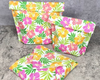 Snack Bags & Sandwich Wraps. Eco-Friendly, Food Safe, Reusable, Waterproof, Washable. Hibiscus
