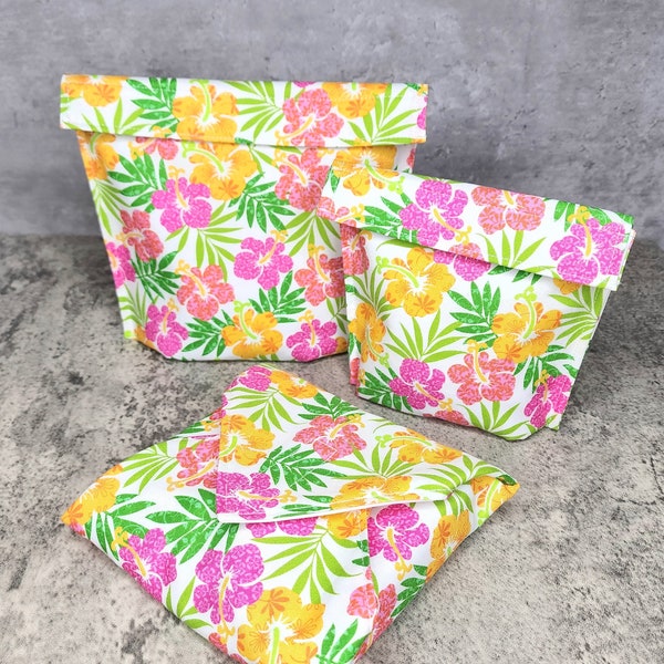 Snack Bags & Sandwich Wraps. Eco-Friendly, Food Safe, Reusable, Waterproof, Washable. Hibiscus