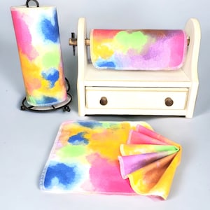 Jelly Tie Dye. Set of 25 Flannel Reusable Paper Towels (24 Towels + 1 Mesh Insert) Zero Waste. 1 Ply