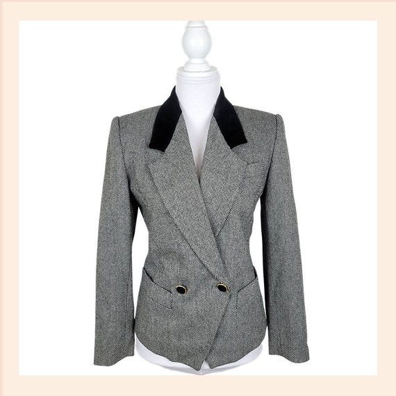 Vintage Wool Houndstooth Plaid Blazer