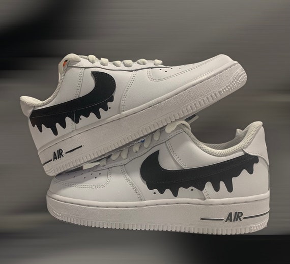 Sneakers  Womens Custom nike air force 1 white drip, black and white, air  force 1, custom shoes, nike, drip, drip custom, gift, Hand painted, black  shoes