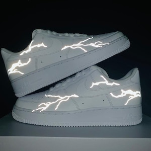 Black Dripping with Reflective Lightning Bolt Custom Air Force 1 Sneakers 10.5 M / 12 W