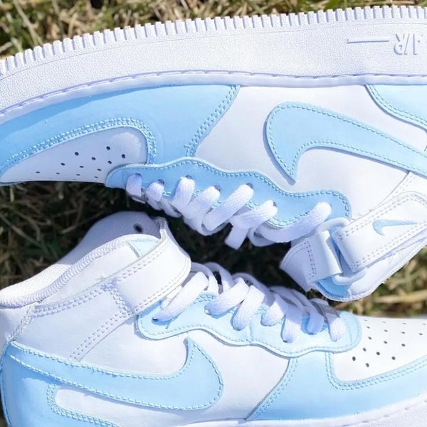 Pick Your Color - Custom Nike Air Force 1 Mid Baby Blue - Custom Painted Shoes Custom nike air force 1 custom gift