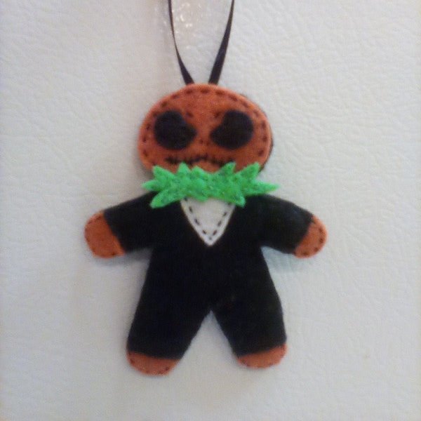 Handmade hanging felt pumpkin head ornament