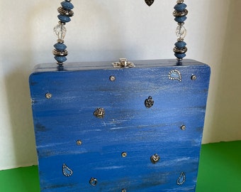 Blue paisley themed ‘cigar’ box style purse or storage