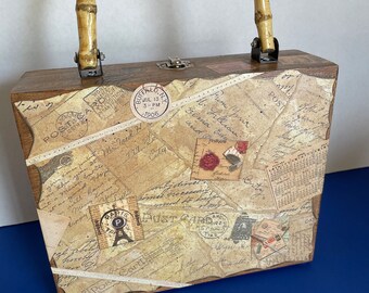 Postcard themed ‘cigar’ box style purse or storage