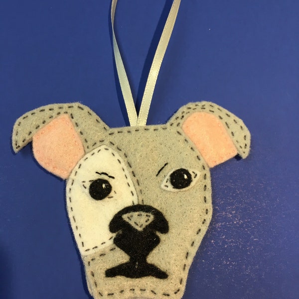 Handmade hanging felt dog ornament