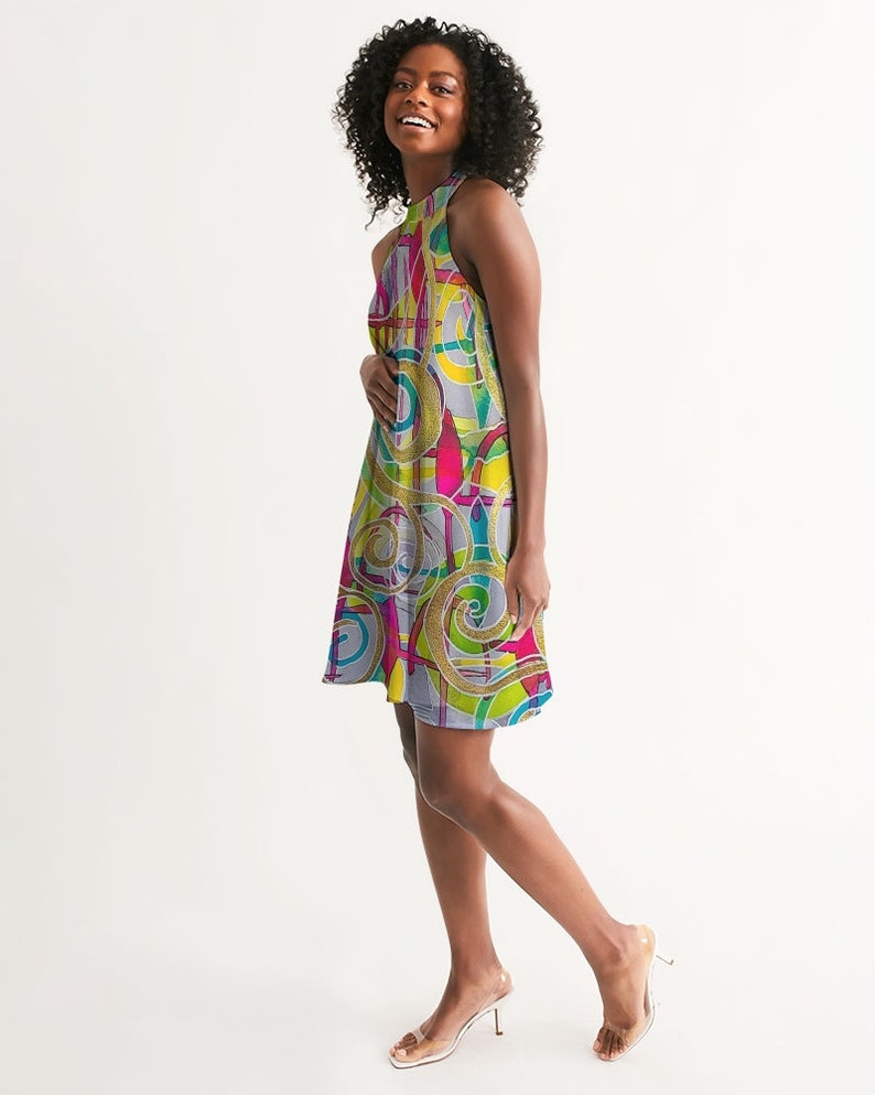Abstract Swirl Women/'s Halter Dress
