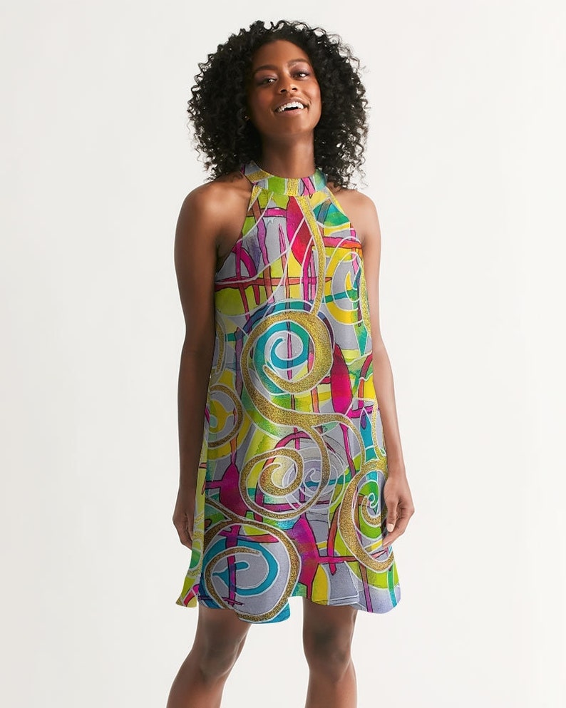 Abstract Swirl Women/'s Halter Dress