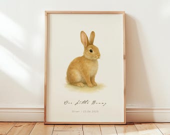 Stampa personalizzata per la cameretta dei bambini con coniglietto: stampa acquerello di cuccioli di animali (download digitale)