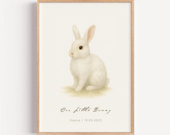 Stampa personalizzata per la cameretta dei bambini con coniglietto: stampa acquerello di cuccioli di animali (download digitale)