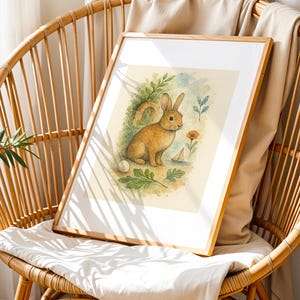 Bunny Rabbit Wall Art | Printable Woodland Rabbit Poster | Boho Animal Nursery Decor | Digital Watercolor Kids Room Art Illustration