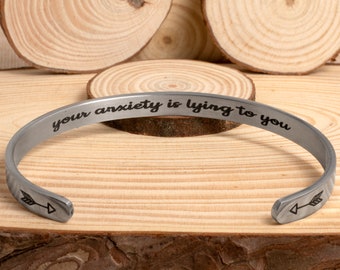 Detailed Your Anxiety is Lying to You Bracelet Mental Health Cuff Bracelet Recovery Gift
