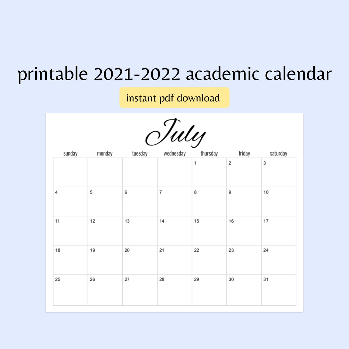 simple 2021 2022 academic calendar printable july 2021