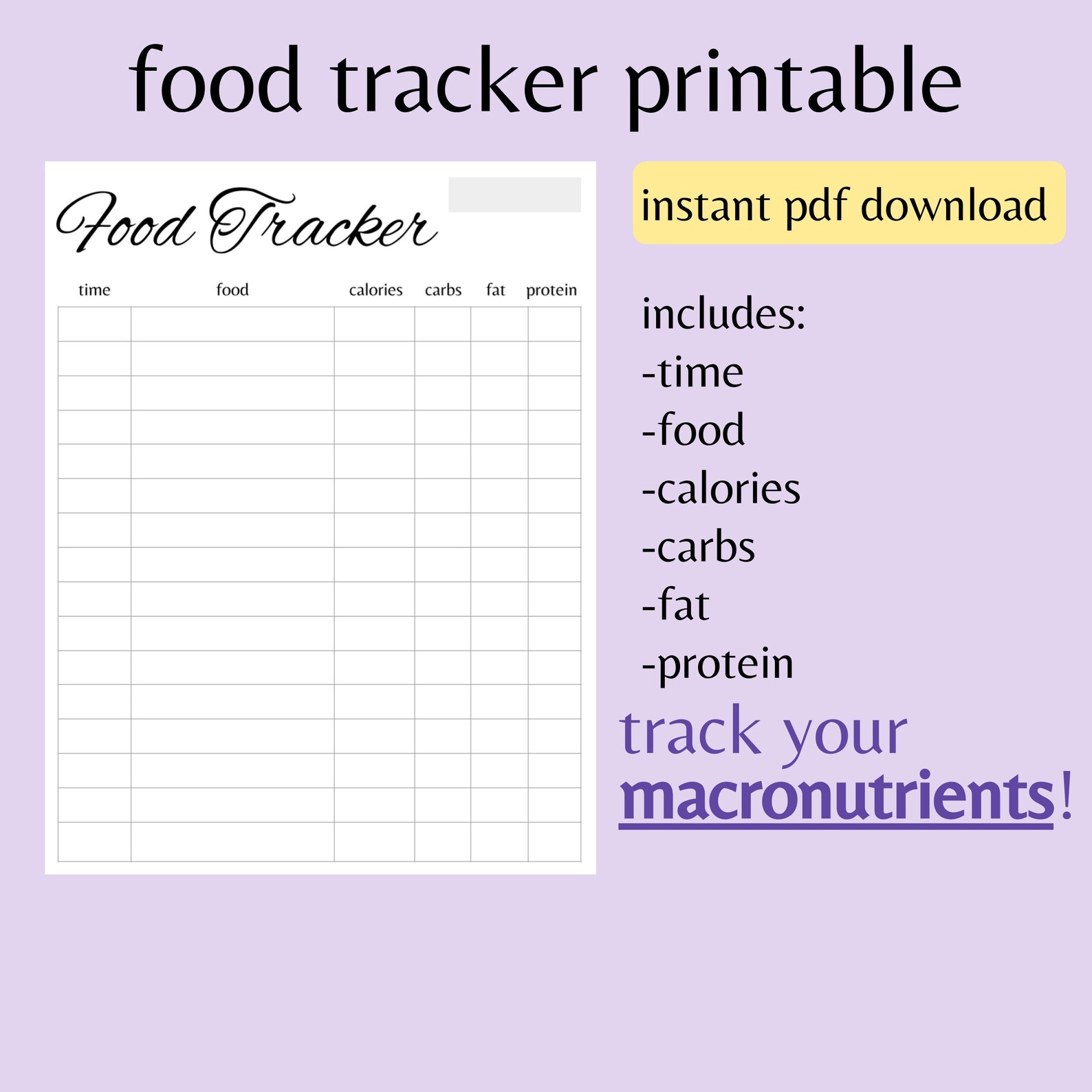 Food Tracker Printable Food Log With Macronutrients Letter | Etsy