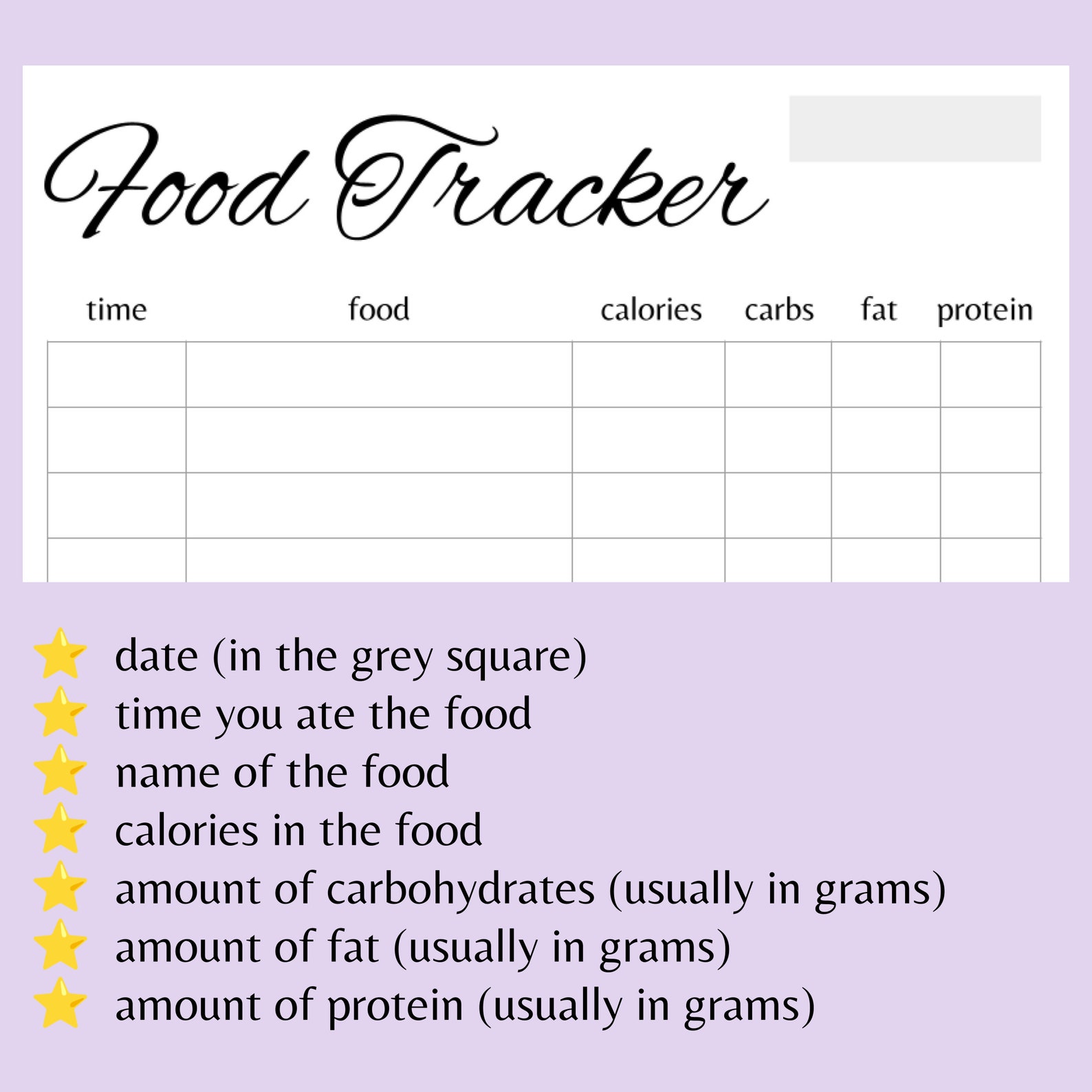 Food Tracker Printable Food Log With Macronutrients Letter | Etsy