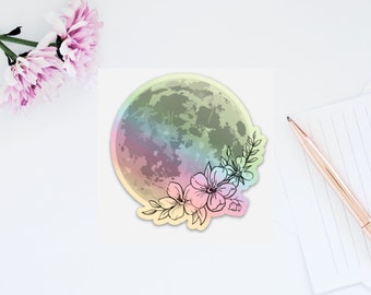 Holographic Moon Flower Die Cut Sticker | Laptop Sticker | Laptop Decal | Die Cut Sticker | Vinyl Sticker