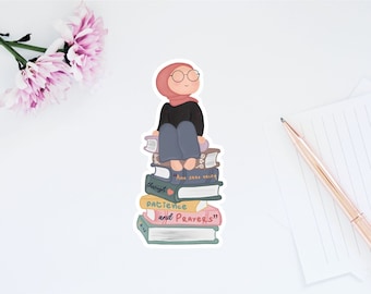 Islamic Hijabi on Books | Book Stack Hijabi | Cute Muslim Sticker | Islamic Laptop Sticker | Vinyl Sticker | Waterproof