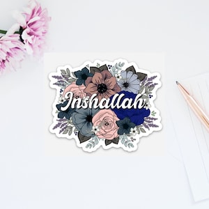 Insha&#39;Allah Floral Sticker: Waterproof Vinyl Decal