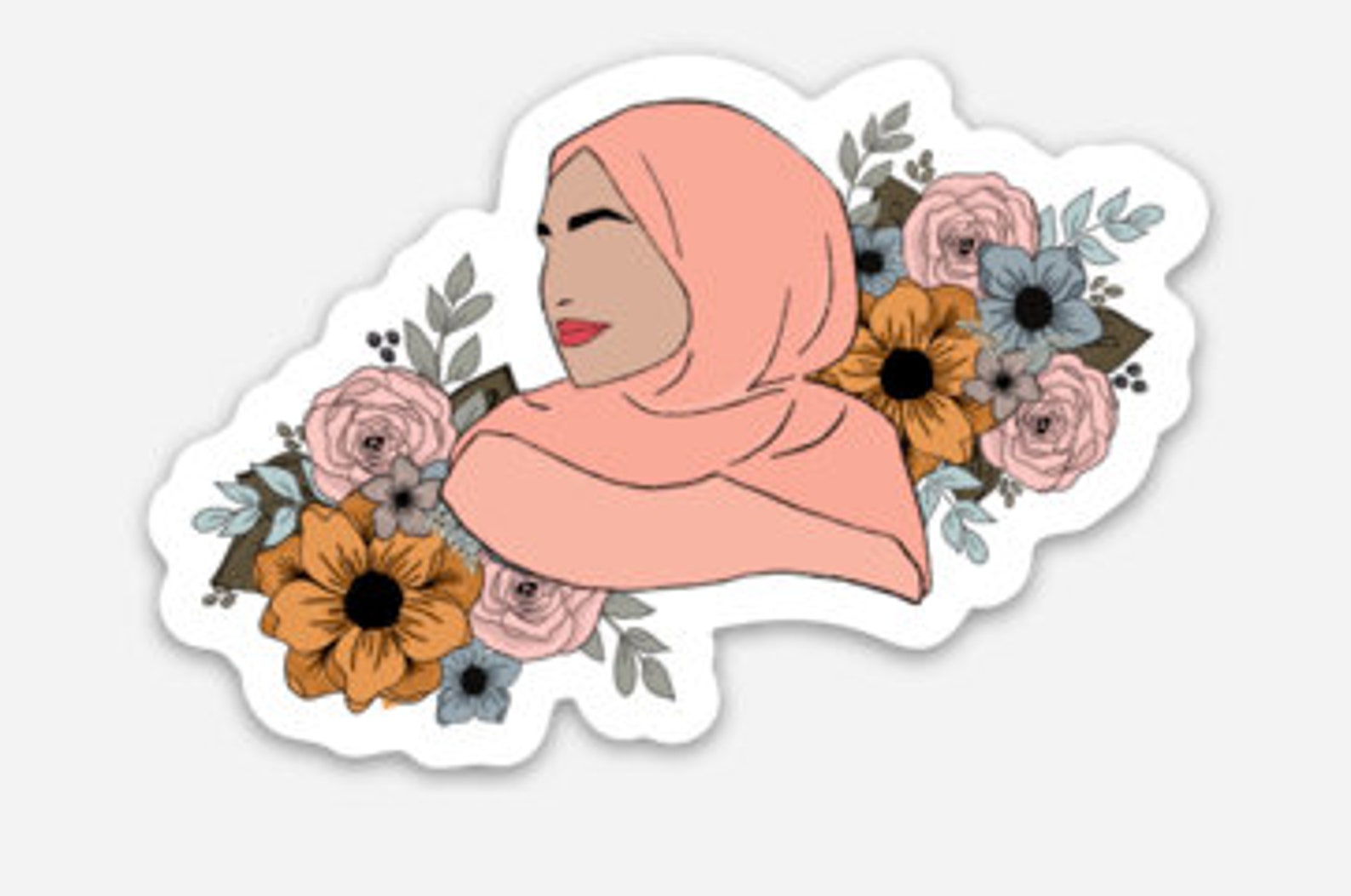 Floral Hijabi Sticker Cute Muslim Sticker Islamic Laptop | Etsy