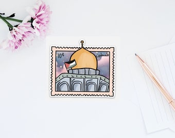 Palestine Dome of Rock Waterproof Vinyl Sticker: Islamic Stamp