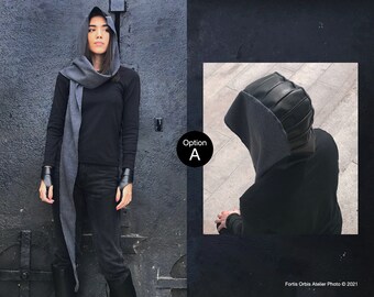 Women and Men (Unisex) Dystopian style Hooded Scarf handmade by Fortis Orbis Atelier