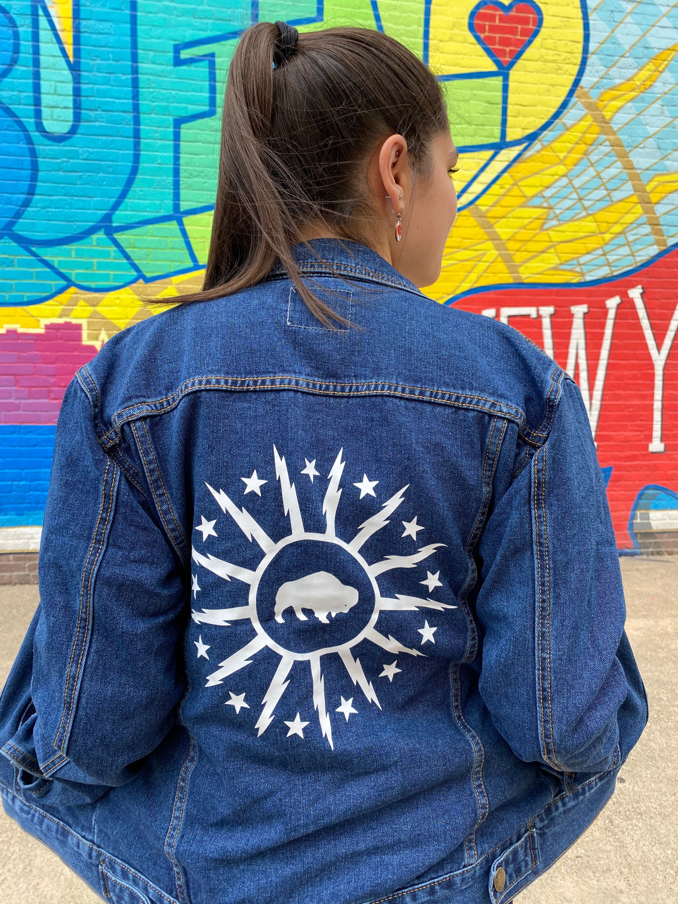 hand painted buffalo bills jean jacket