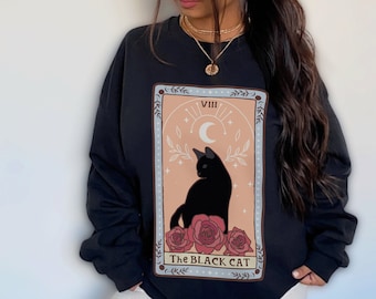 Tarot Shirt Goth Black Cat Sweatshirt Cat Themed Gift Cat Mom Cat Dad Mystical Sweatshirt Cute Cat Shirt Occult Shirt Black Cat Tarot Shirt