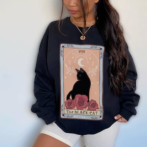 Tarot Shirt Goth Black Cat Sweatshirt Cat Themed Gift Cat Mom Cat Dad Mystical Sweatshirt Cute Cat Shirt Occult Shirt Black Cat Tarot Shirt