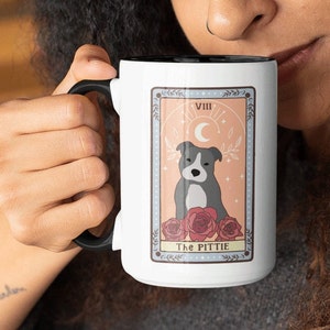 Pittie Tarot Mug Pit Bull Coffee Mug Bully Dog Gift Pitty Mom Pitty Dad Mystical Mug Cute Pittie Cup Occult Mug Pit Bull Tarot 15 oz Mug