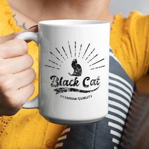 Black Cat Mug Retro Cat Coffee Cup Black Cat Mom Dad Mug 11 Or 15 Oz Ceramic Mug
