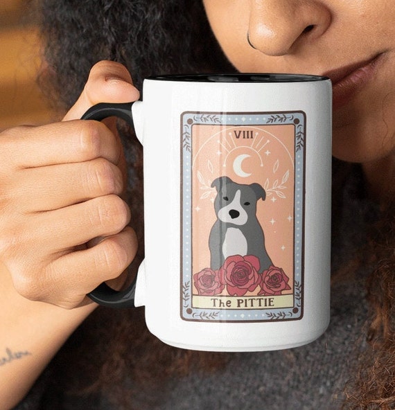 Pittie Tarot Mug Pit Bull Coffee Mug Bully Dog Gift Pitty Mom Pitty Dad Mystical Mug Cute Pittie Cup Occult Mug Pit Bull Tarot 15 oz Mug