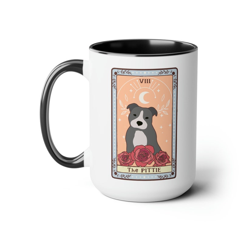 Pittie Tarot Mug Pit Bull Coffee Mug Bully Dog Gift Pitty Mom Pitty Dad Mystical Mug Cute Pittie Cup Occult Mug Pit Bull Tarot 15 oz Mug image 2